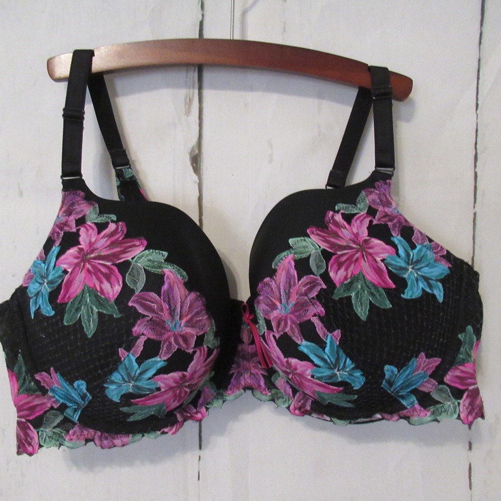 Torrid Curve Bra 44C Perfect T Shirt Lightly Lined Black Floral Underwire Plus